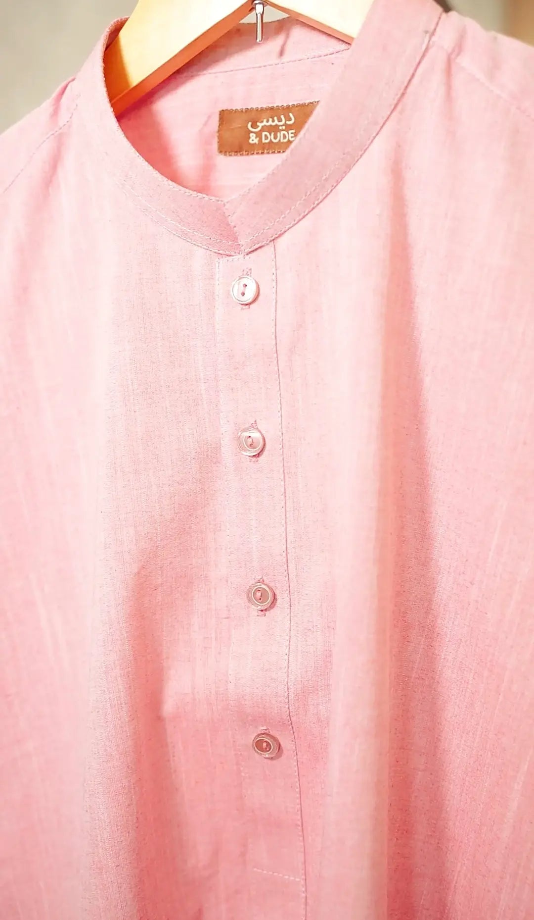 Self-Printed Cotton Kurta – Pink