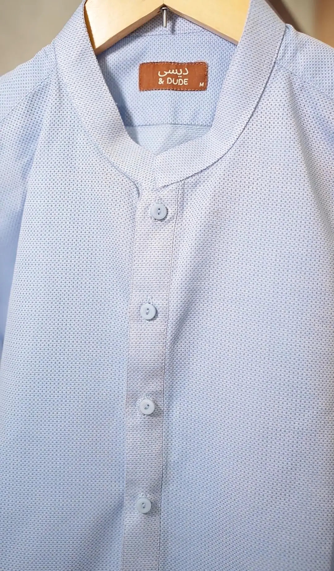 Self-Printed Cotton Kurta – Sky Blue